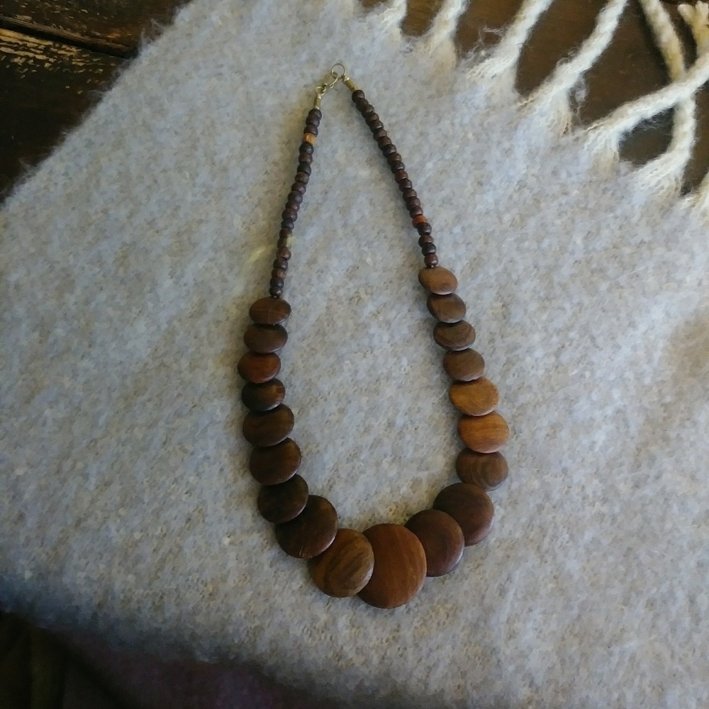Natural wood boho chunky statement necklace